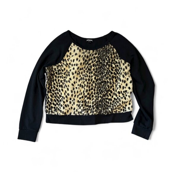 Express Long Sleeve Animal Print Pullover Sweater - Black - Size: Large - Picture 2 of 4